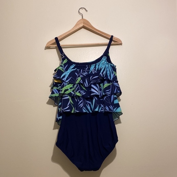 T.H.E. Palm print navy one piece swimwear. Size 12. New. - Picture 2 of 12